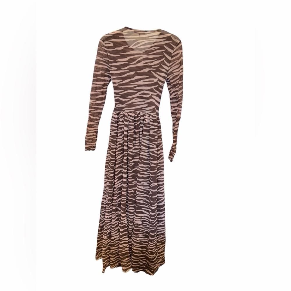GANNI Tilden Mesh Zebra Print Maxi Dress Size 36 - Picture 5 of 10